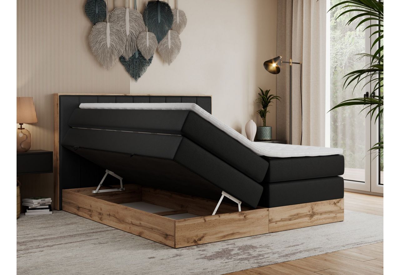 Łóżko kontynentalne BELLISSIMO KING 200x200 - H4 - czarny, ekoskóra