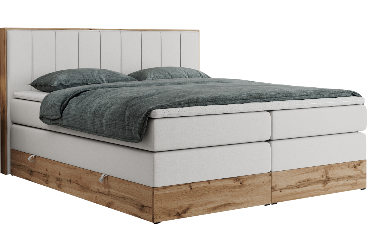 Łóżko kontynentalne BELLISSIMO KING 140x200 - H3 - biały, ekoskóra