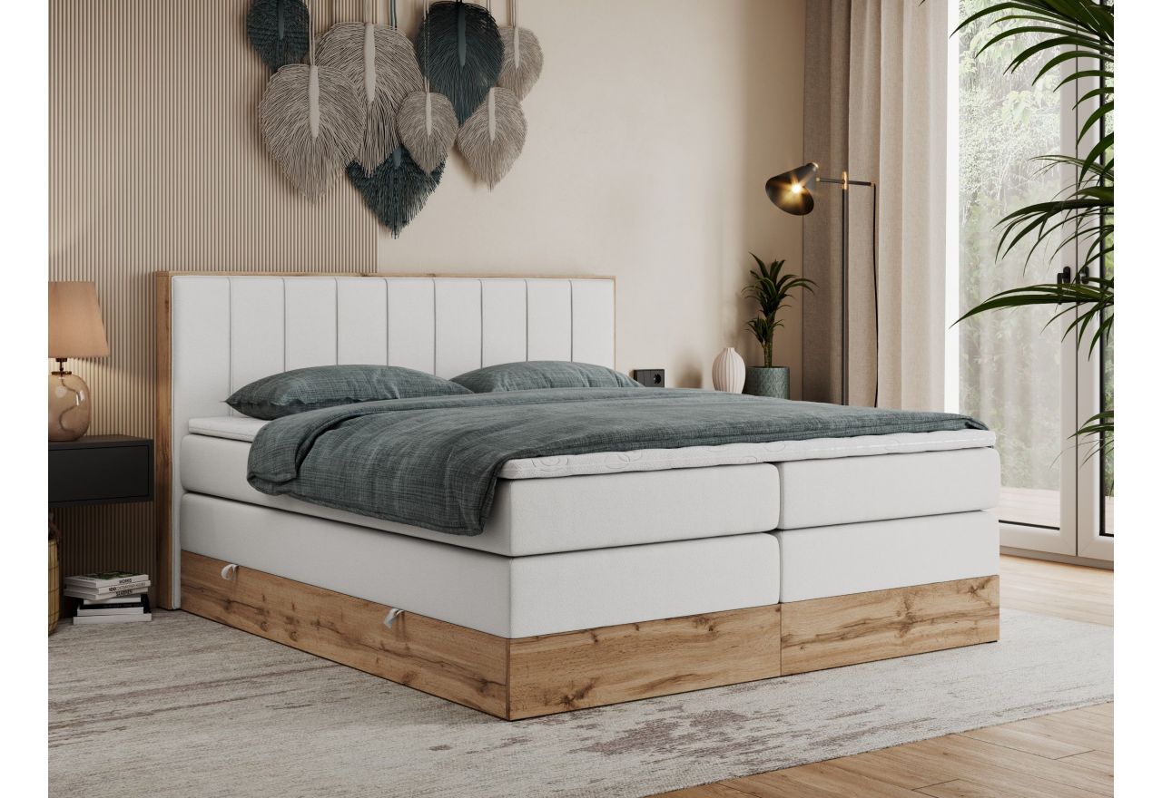 Łóżko kontynentalne BELLISSIMO KING 160x200 - H3 - biały, ekoskóra