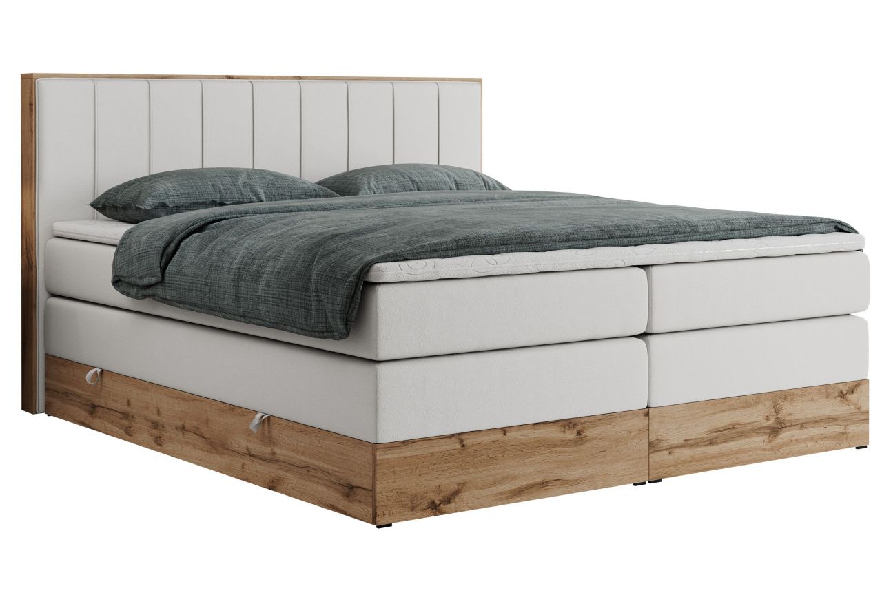 Łóżko kontynentalne BELLISSIMO KING 160x200 - H3 - biały, ekoskóra