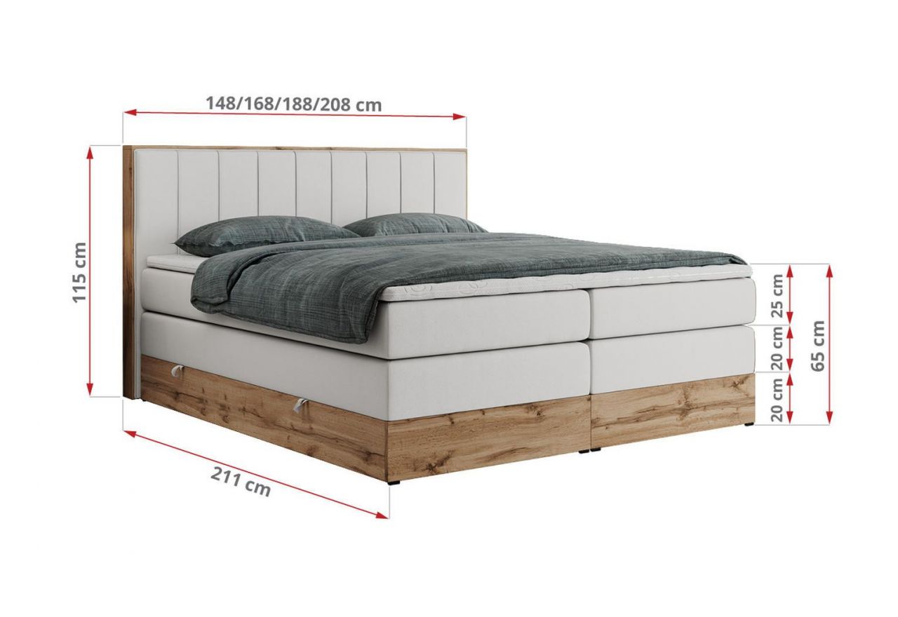 Łóżko kontynentalne BELLISSIMO KING 200x200 - H3 - biały, ekoskóra