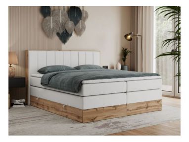 Łóżko kontynentalne BELLISSIMO KING 180x200 - H4 - biały, ekoskóra