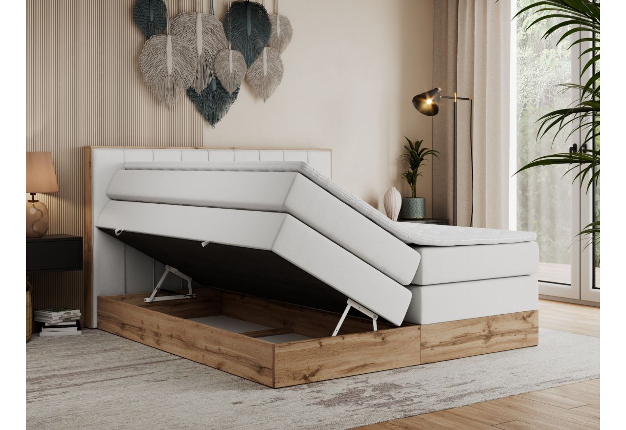 Łóżko kontynentalne BELLISSIMO KING 180x200 - H4 - biały, ekoskóra