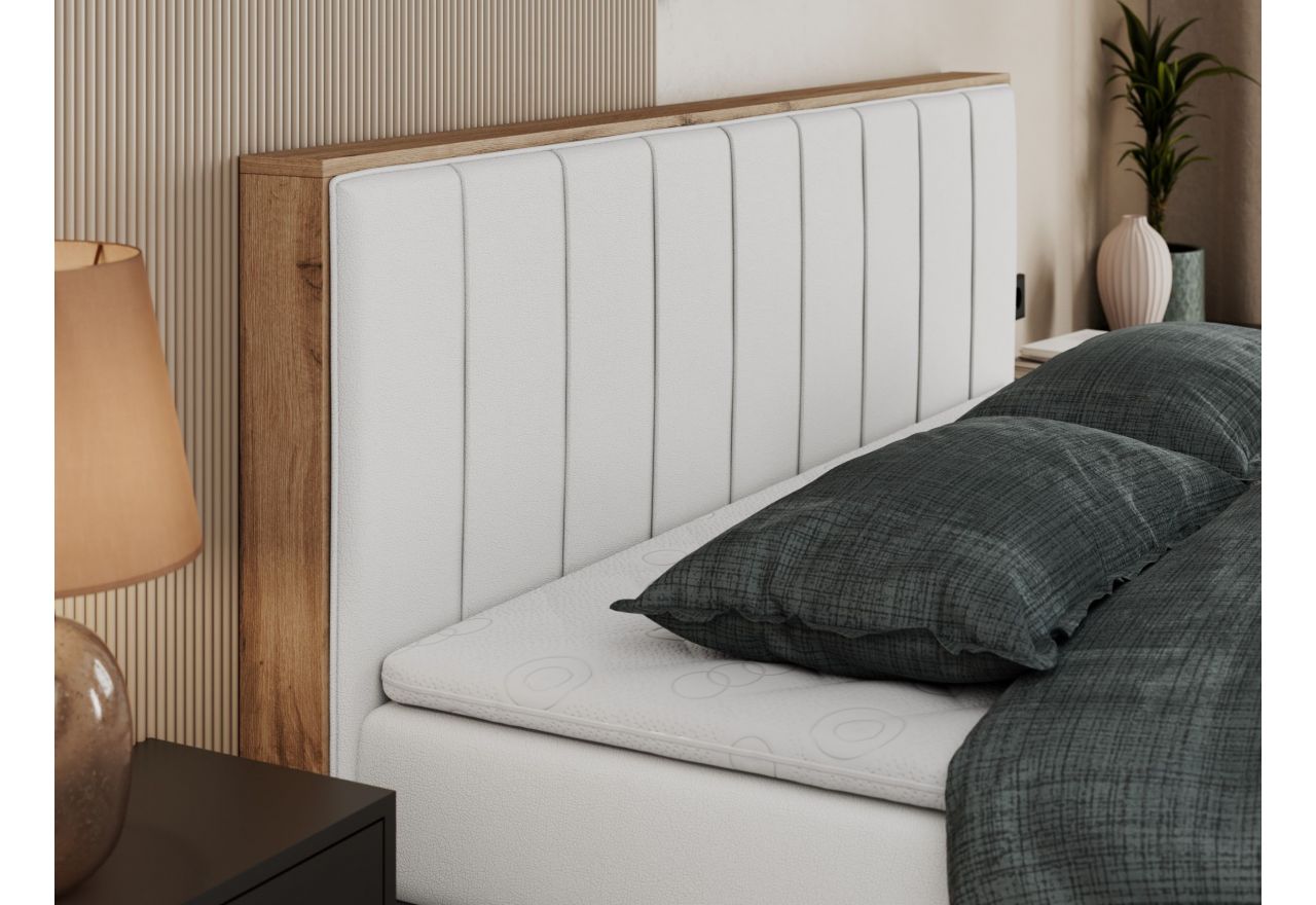 Łóżko kontynentalne BELLISSIMO KING 200x200 - H4 - biały, ekoskóra