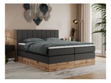 Łóżko kontynentalne BELLISSIMO KING 160x200 - H3 - ciemnoszary, ekoskóra