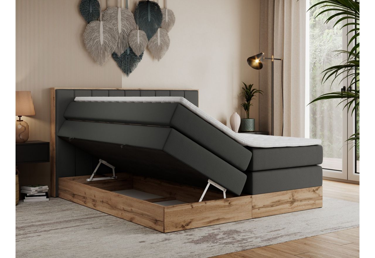 Łóżko kontynentalne BELLISSIMO KING 160x200 - H4 - ciemnoszary, ekoskóra