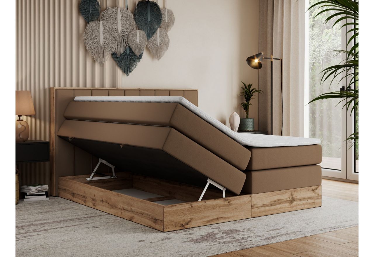 Łóżko kontynentalne BELLISSIMO KING 160x200 - H3 - brązowy, ekoskóra