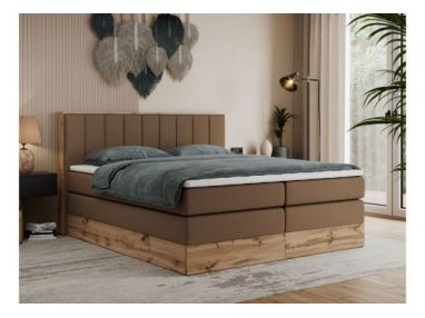 Łóżko kontynentalne BELLISSIMO KING 180x200 - H3 - brązowy, ekoskóra