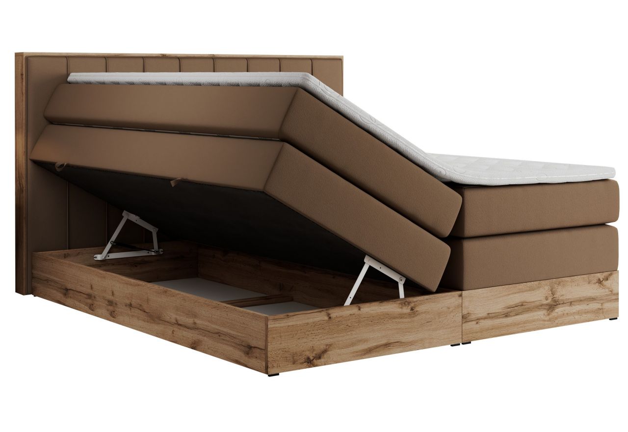 Łóżko kontynentalne BELLISSIMO KING 180x200 - H3 - brązowy, ekoskóra