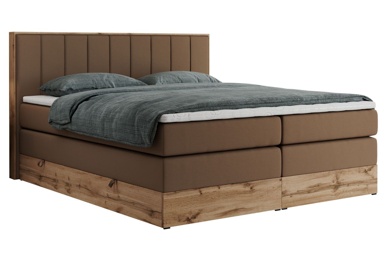 Łóżko kontynentalne BELLISSIMO KING 200x200 - H3 - brązowy, ekoskóra