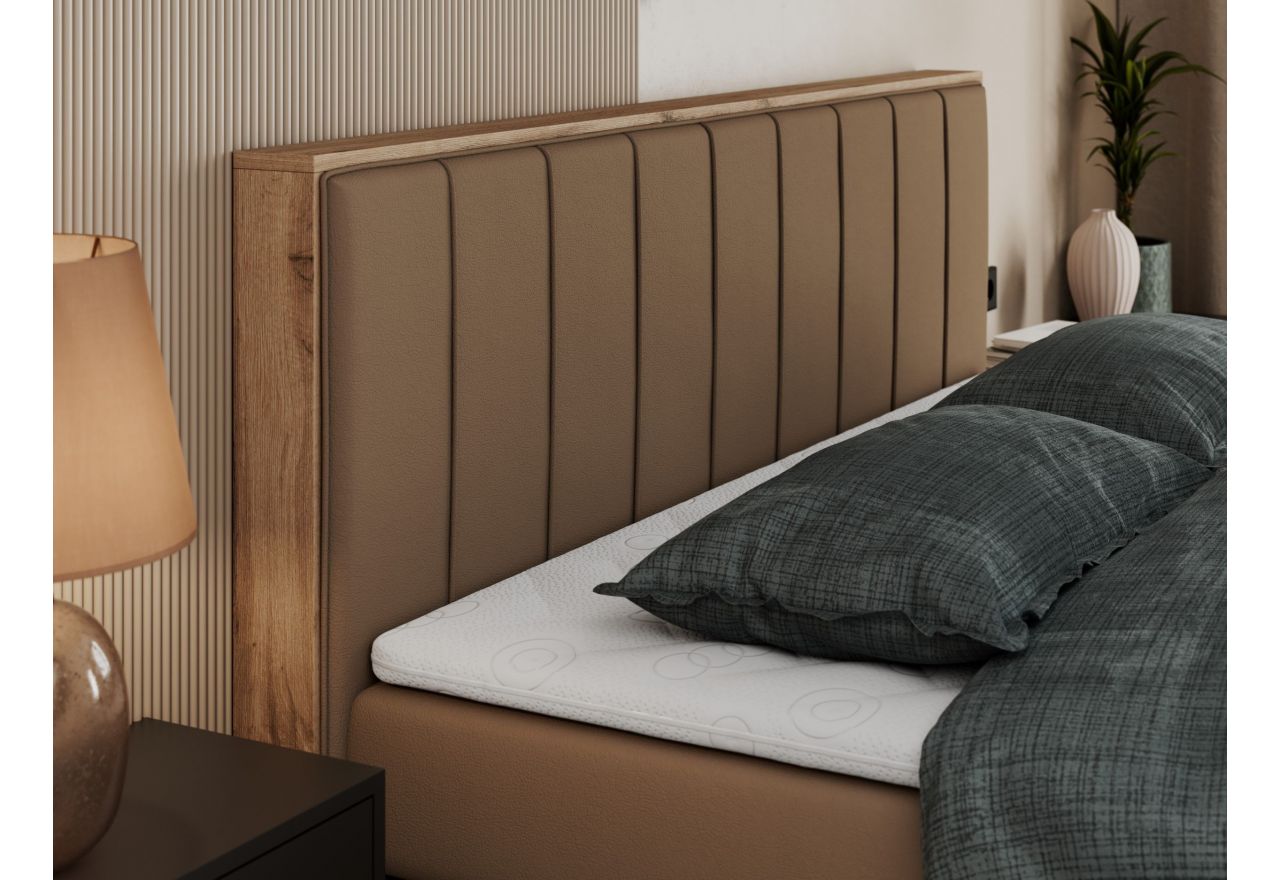 Łóżko kontynentalne BELLISSIMO KING 140x200 - H4 - brązowy, ekoskóra
