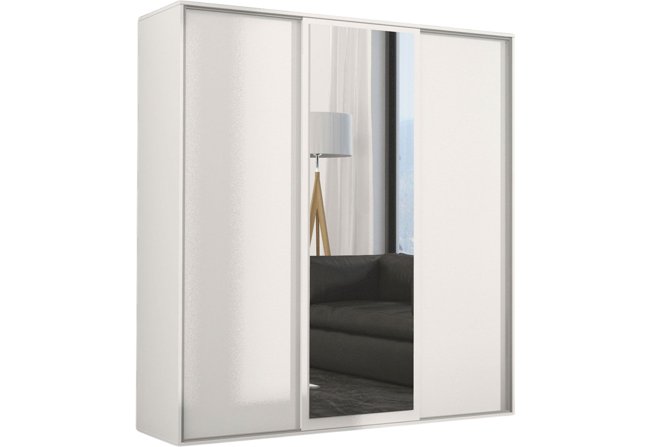 Elegancka przesuwna szafa z lustrem na froncie do sypialni i pokoju 210 cm - MERU Biały