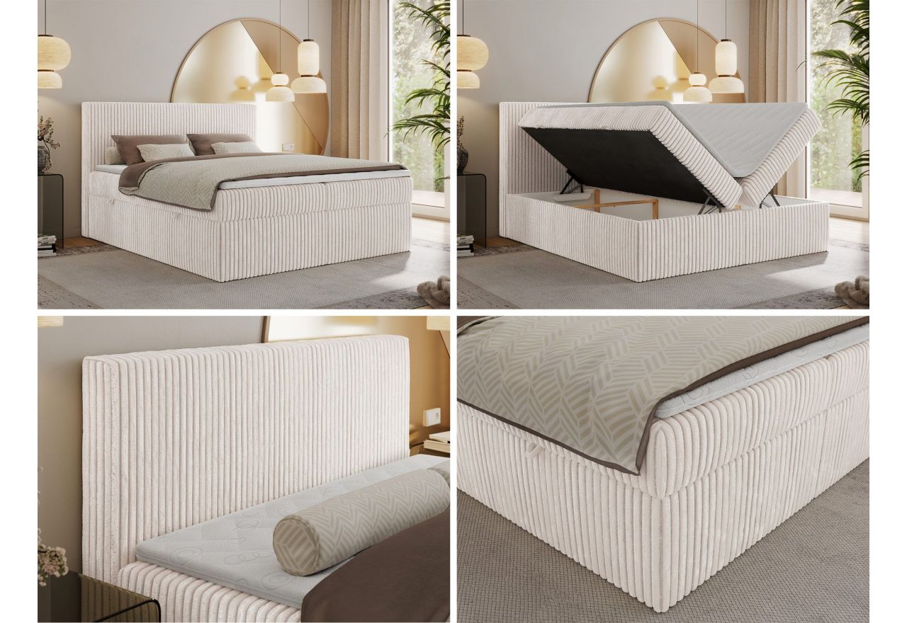 Łóżko kontynentalne TILIANO 140x200 - H4 - beżowy, sztruks