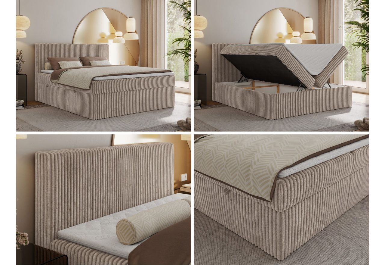 Łóżko kontynentalne TILIANO 140x200 - H3 - jasnobrązowy, sztruks