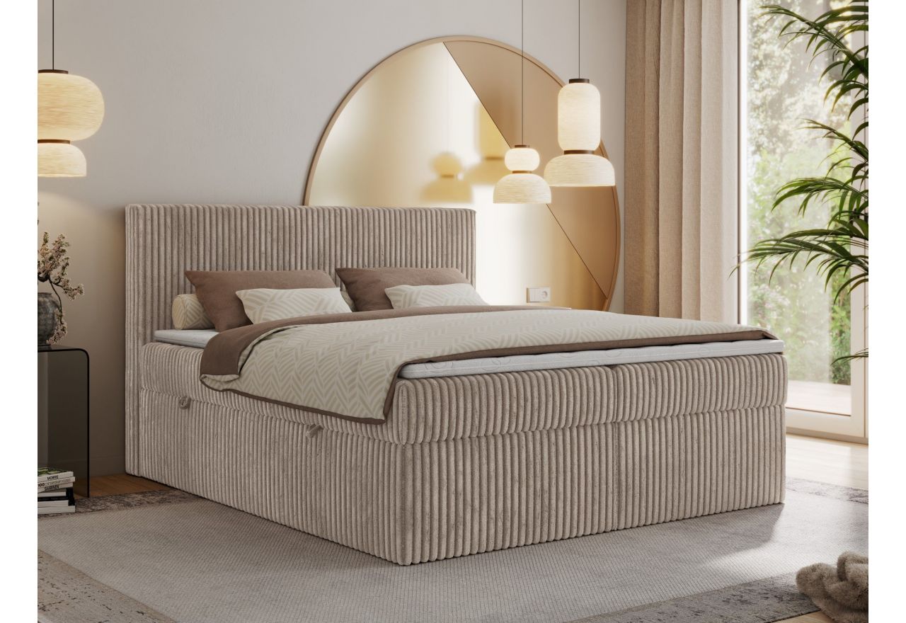 Łóżko kontynentalne TILIANO 200x200 - H4 - jasnobrązowy, sztruks