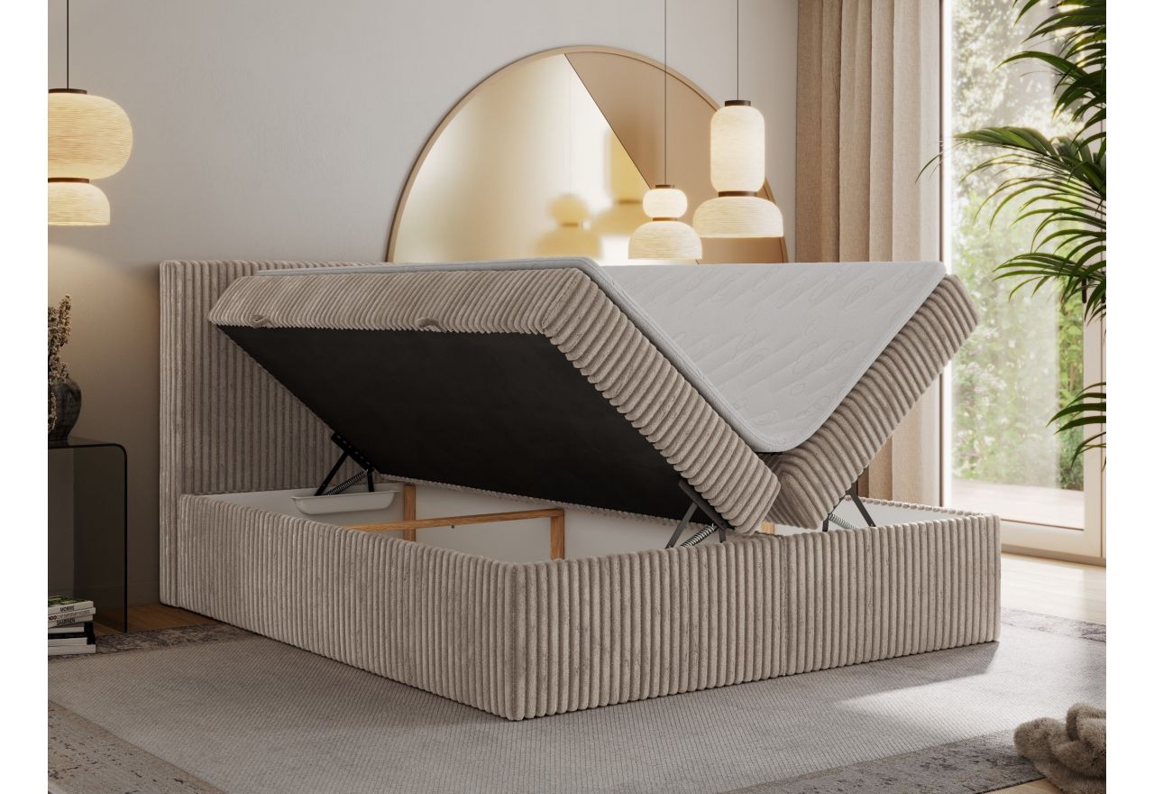 Łóżko kontynentalne TILIANO 200x200 - H4 - jasnobrązowy, sztruks