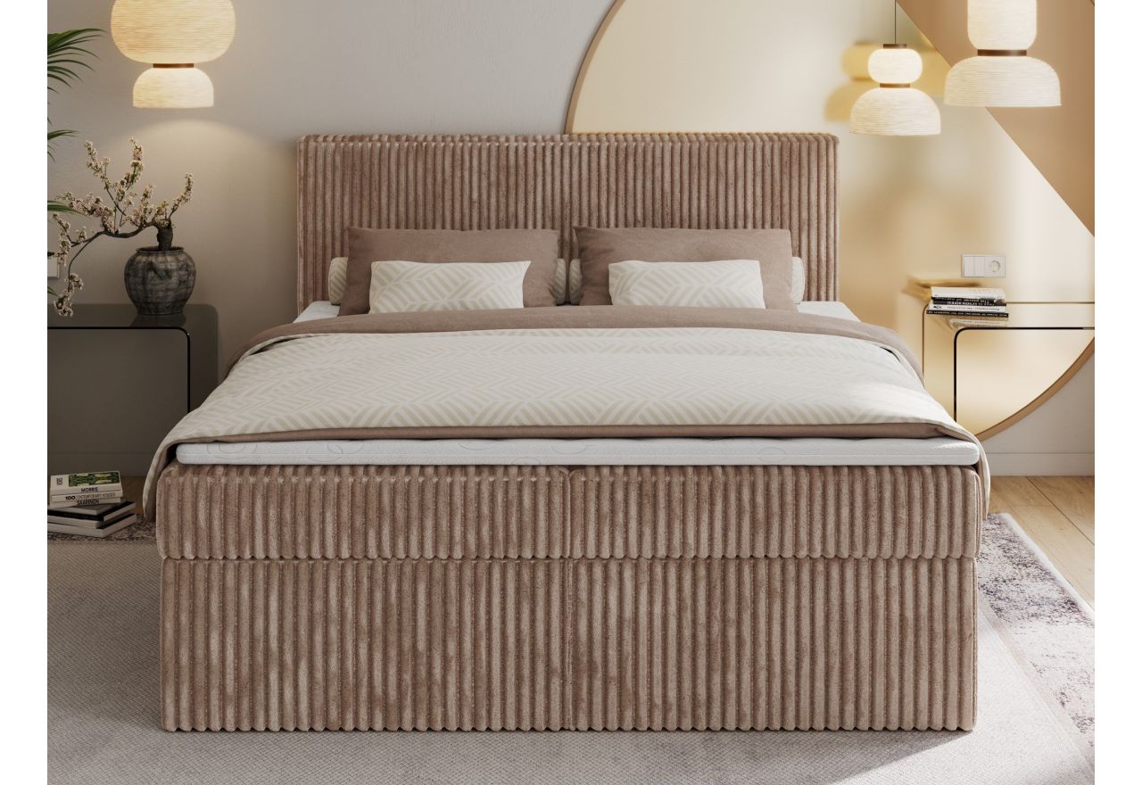 Łóżko kontynentalne TILIANO 160x200 - H3 - brązowy, sztruks