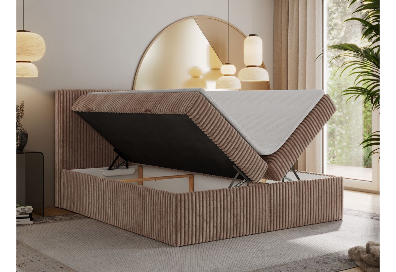 Łóżko kontynentalne TILIANO 200x200 - H3 - brązowy, sztruks