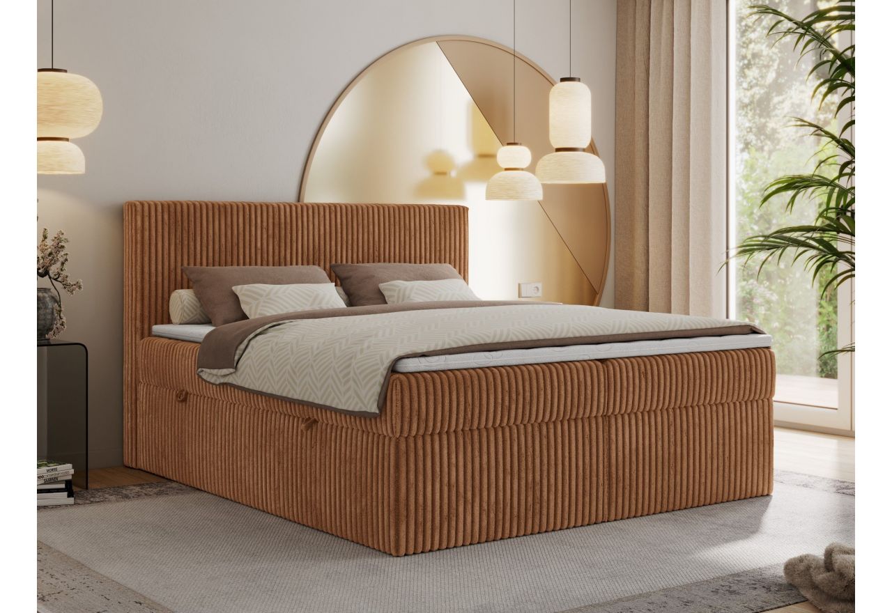 Łóżko kontynentalne TILIANO 140x200 - H3 - pomarańczowy, sztruks