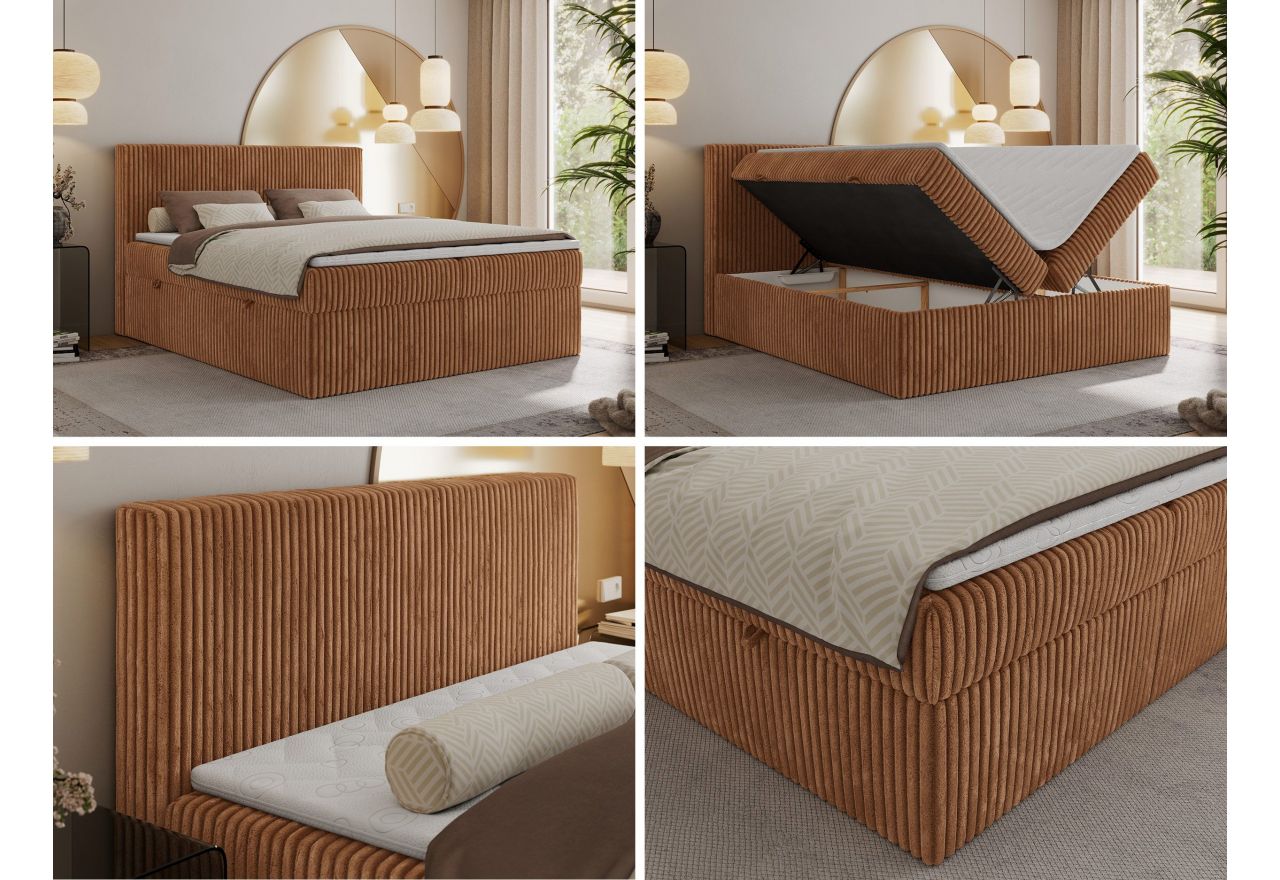 Łóżko kontynentalne TILIANO 140x200 - H3 - pomarańczowy, sztruks