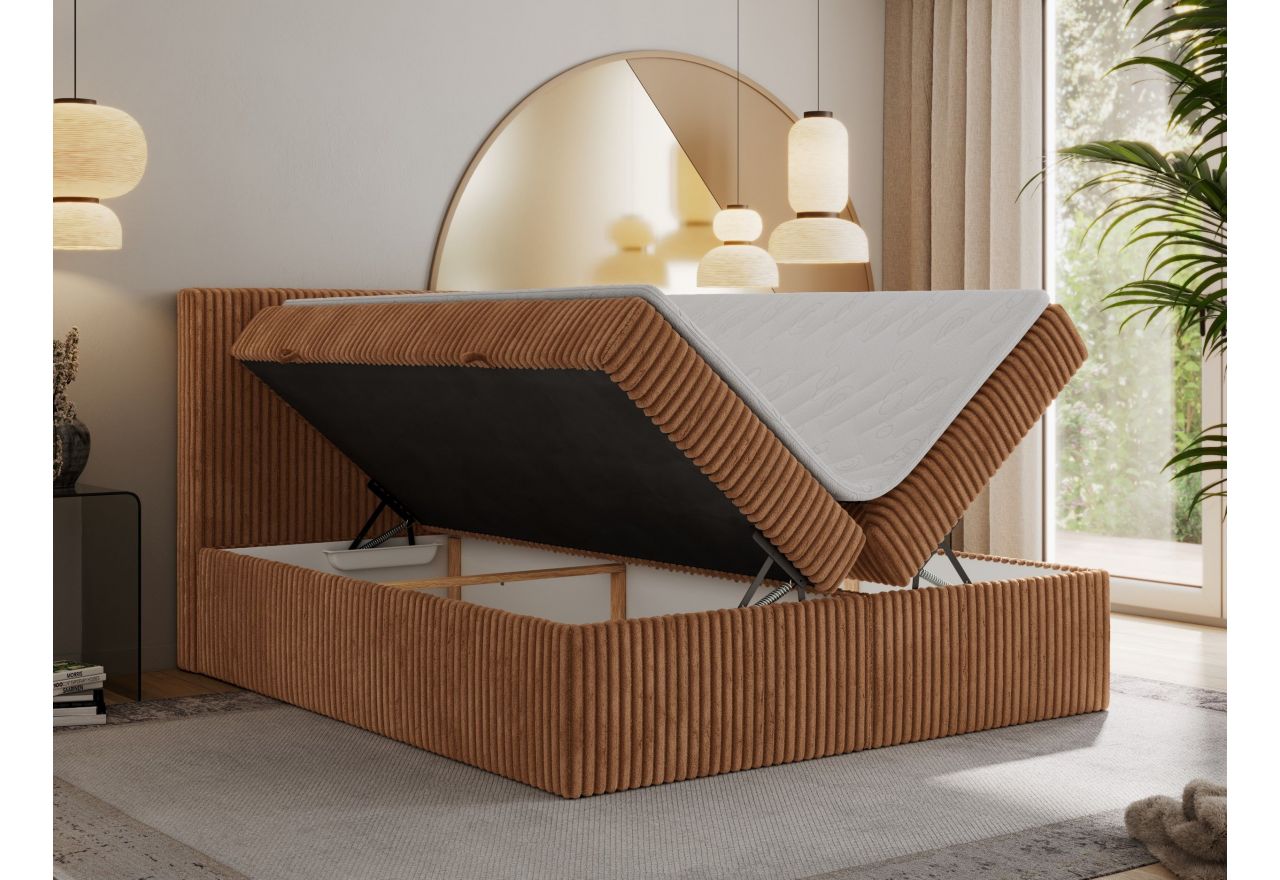 Łóżko kontynentalne TILIANO 200x200 - H3 - pomarańczowy, sztruks