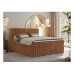 Łóżko kontynentalne TILIANO 140x200 - H4 - pomarańczowy, sztruks