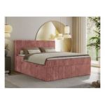 Łóżko kontynentalne TILIANO 160x200 - H3 - różowy, sztruks