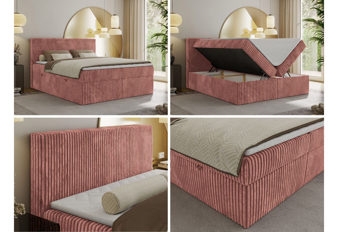 Łóżko kontynentalne TILIANO 180x200 - H4 - różowy, sztruks