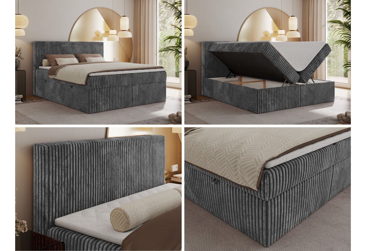 Łóżko kontynentalne TILIANO 180x200 - H3 - szary, sztruks