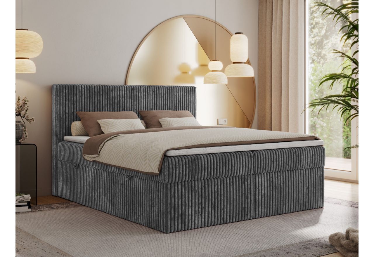 Łóżko kontynentalne TILIANO 200x200 - H4 - szary, sztruks