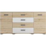 Duża komoda 160 cm z szufladami i szafkami do sypialni i pokoju dziennego - LINK Dąb Sonoma / Biały