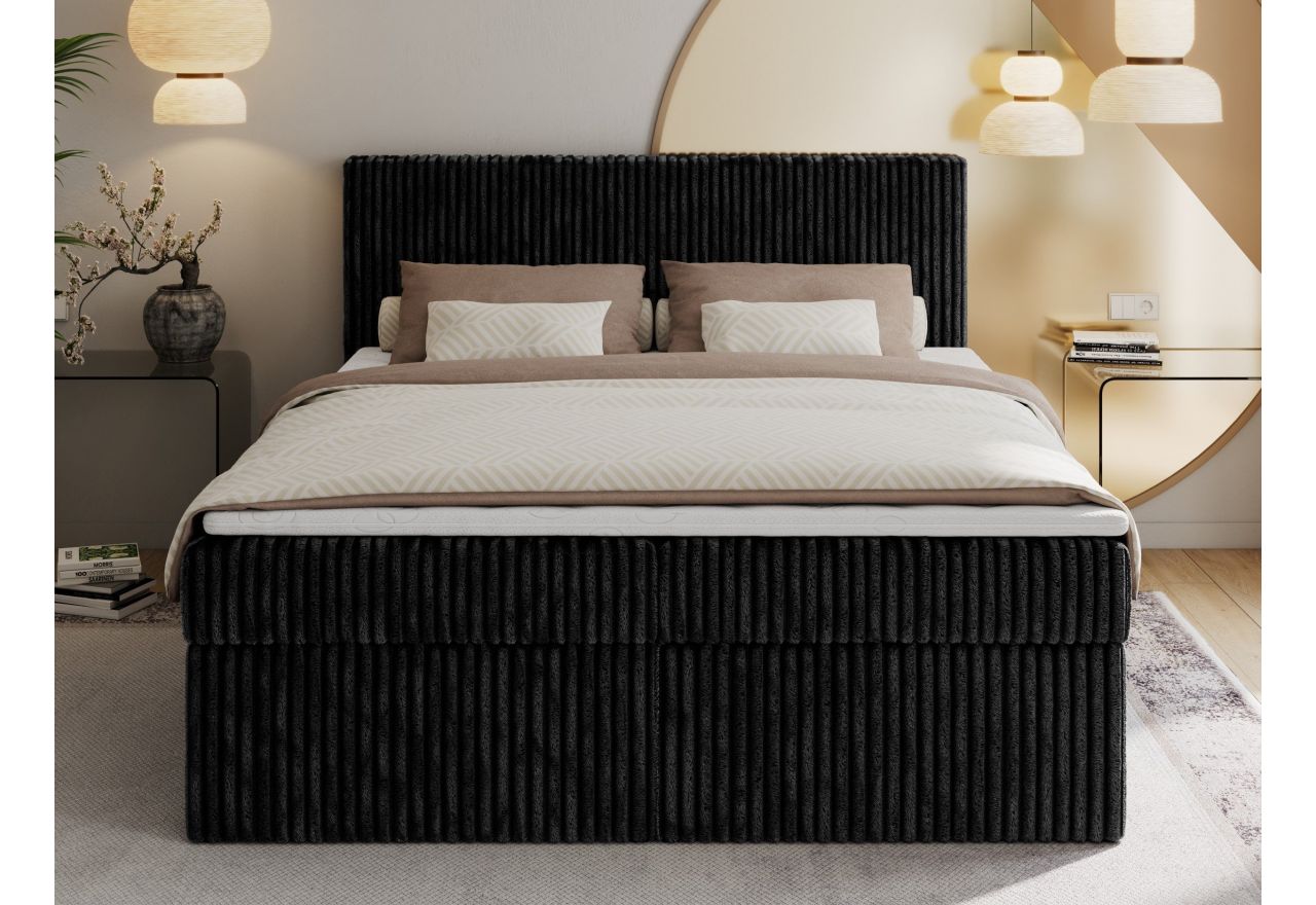 Łóżko kontynentalne TILIANO 200x200 - H3 - czarny, sztruks