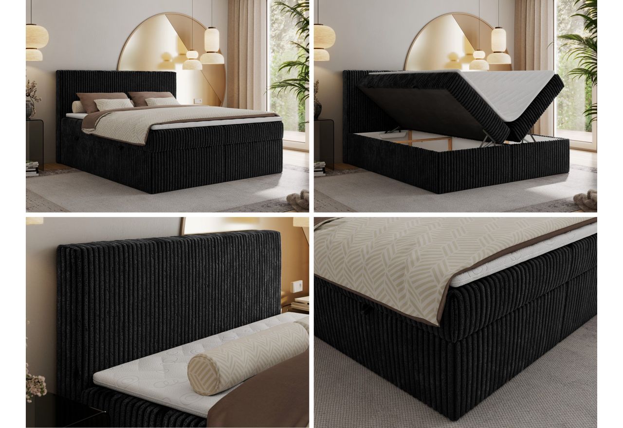 Łóżko kontynentalne TILIANO 200x200 - H3 - czarny, sztruks