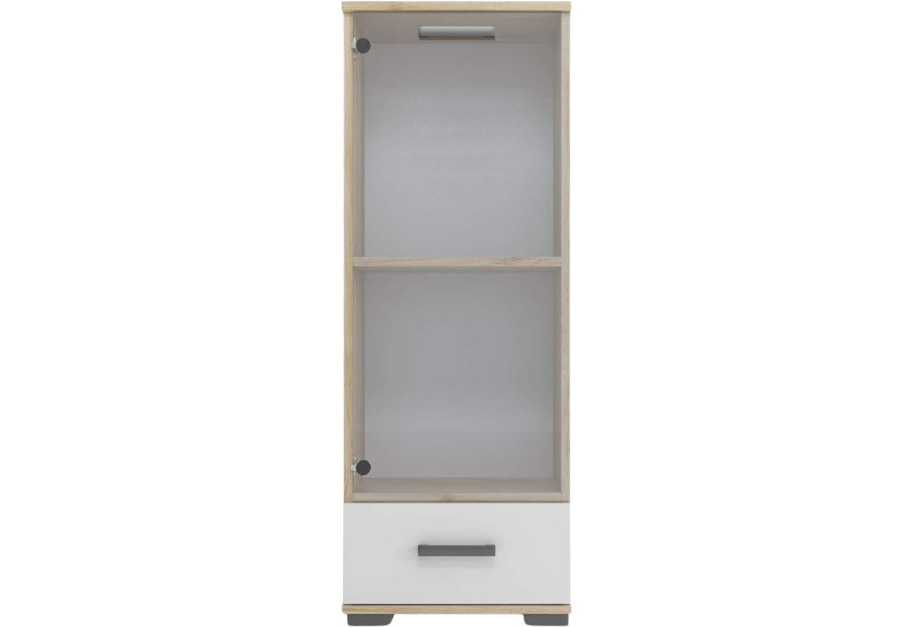 Witryna ze szklanymi drzwiami i szufladą na samym dole - LINK Dąb Sonoma / Biały