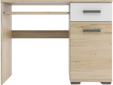 Modne biurko 105 cm z szufladą, szafką i półką do pokoju - LINK Dąb Sonoma / Biały
