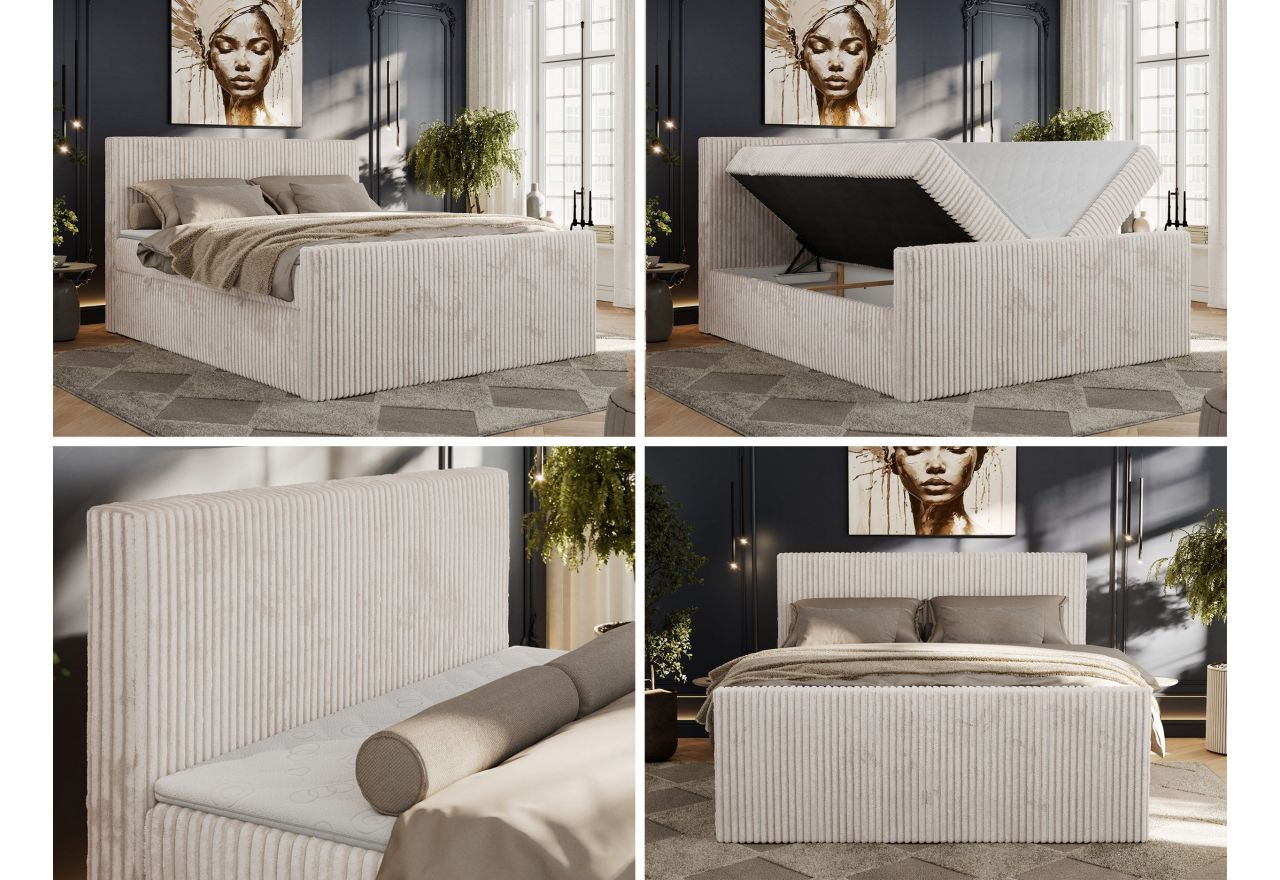 Łóżko kontynentalne TILIANO DUO 200x200 - H4 - beżowy, sztruks