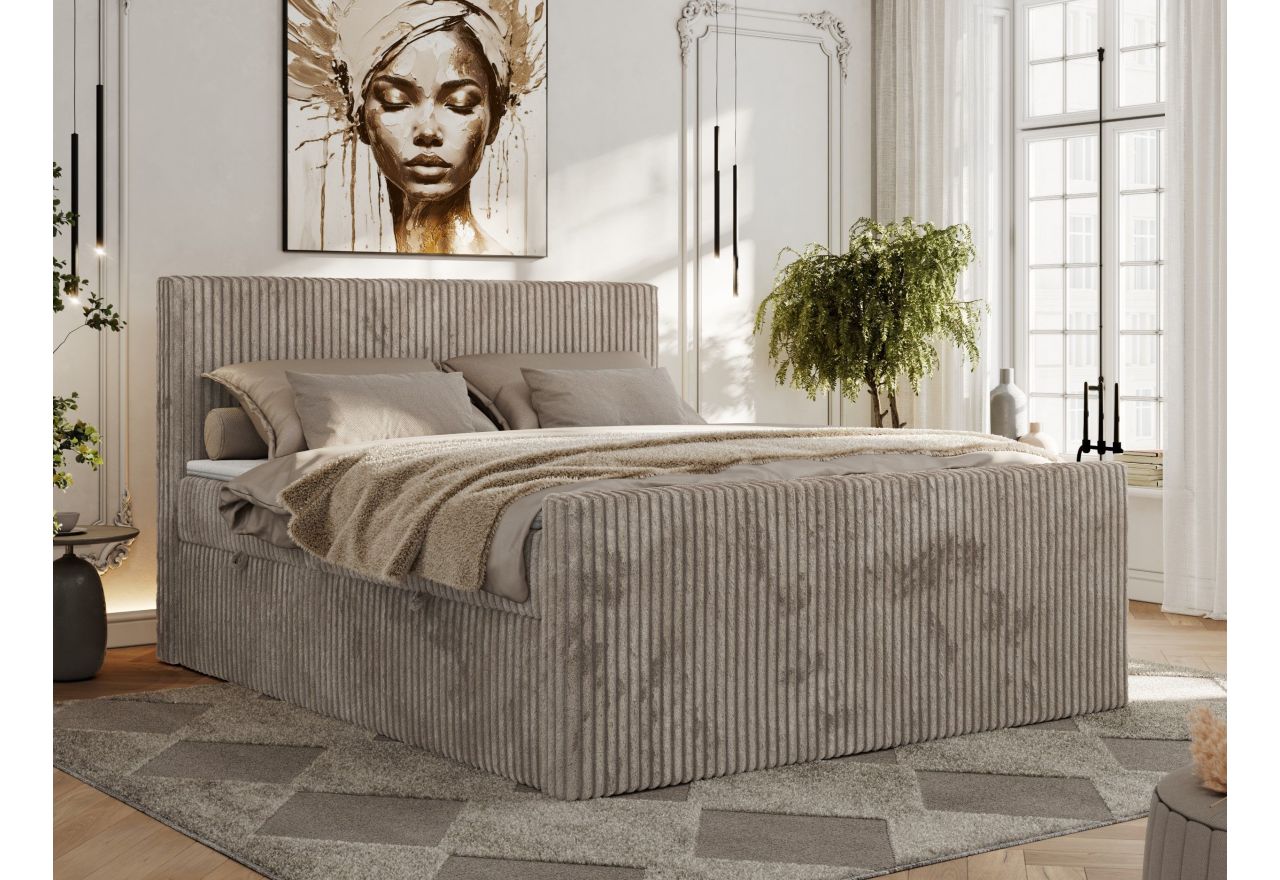 Łóżko kontynentalne TILIANO DUO 160x200 - H3 - jasnobrązowy, sztruks