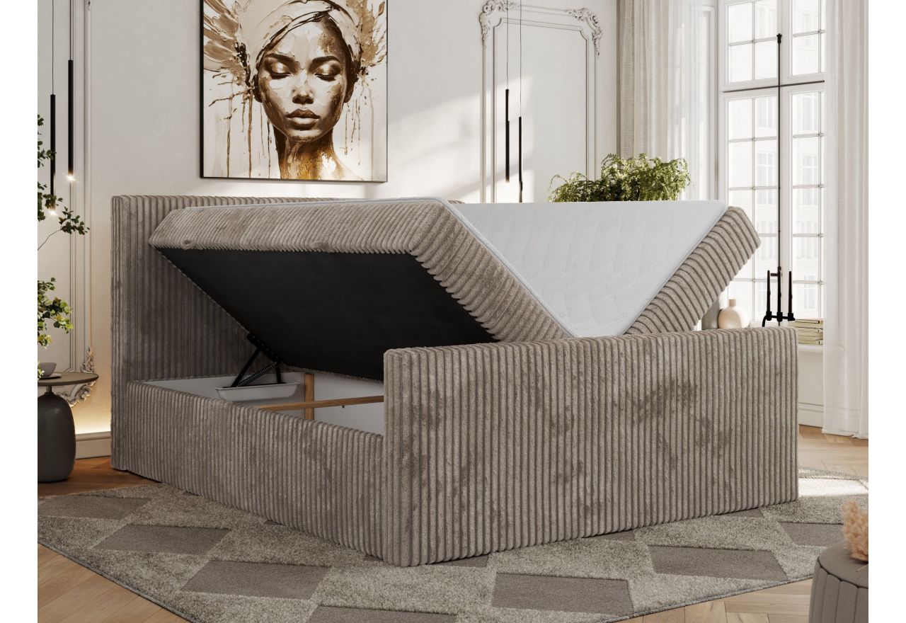 Łóżko kontynentalne TILIANO DUO 200x200 - H3 - jasnobrązowy, sztruks