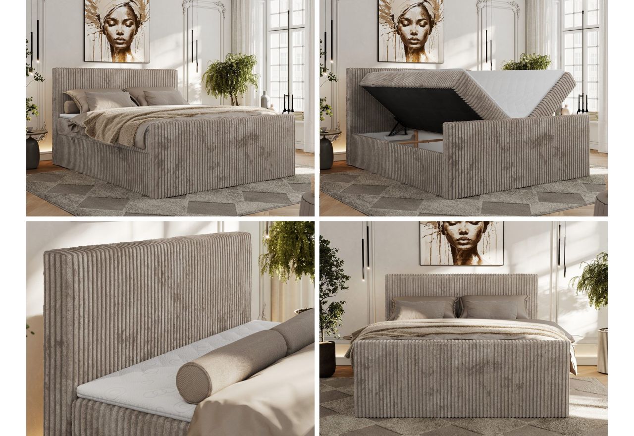 Łóżko kontynentalne TILIANO DUO 200x200 - H3 - jasnobrązowy, sztruks