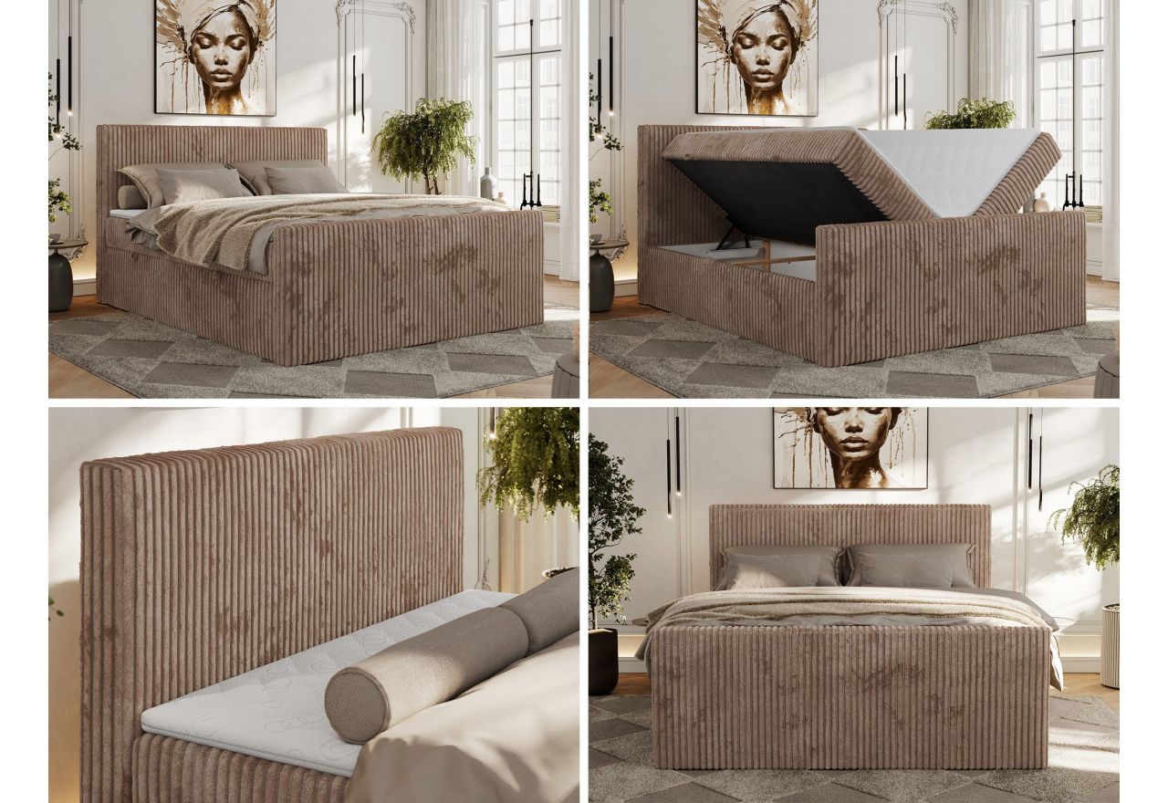 Łóżko kontynentalne TILIANO DUO 200x200 - H3 - brązowy, sztruks