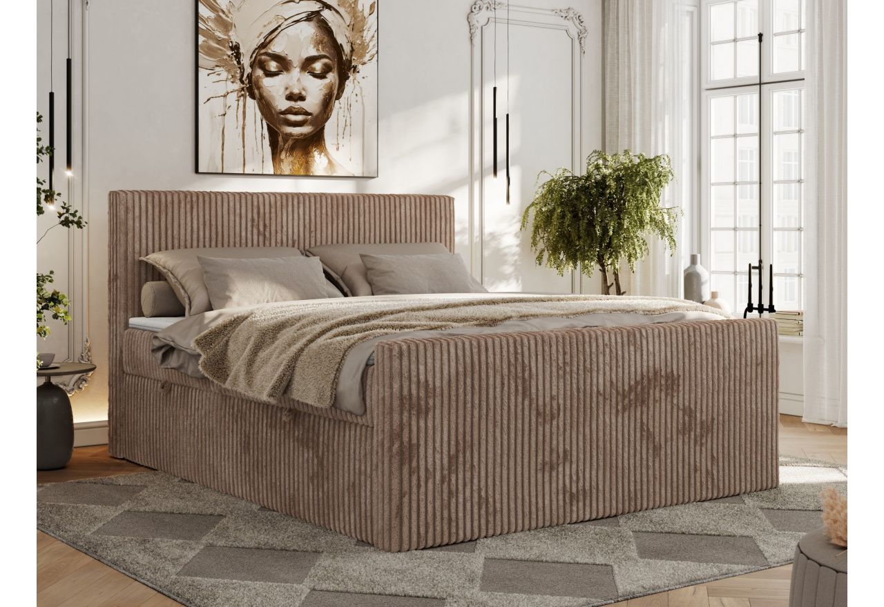 Łóżko kontynentalne TILIANO DUO 200x200 - H4 - brązowy, sztruks