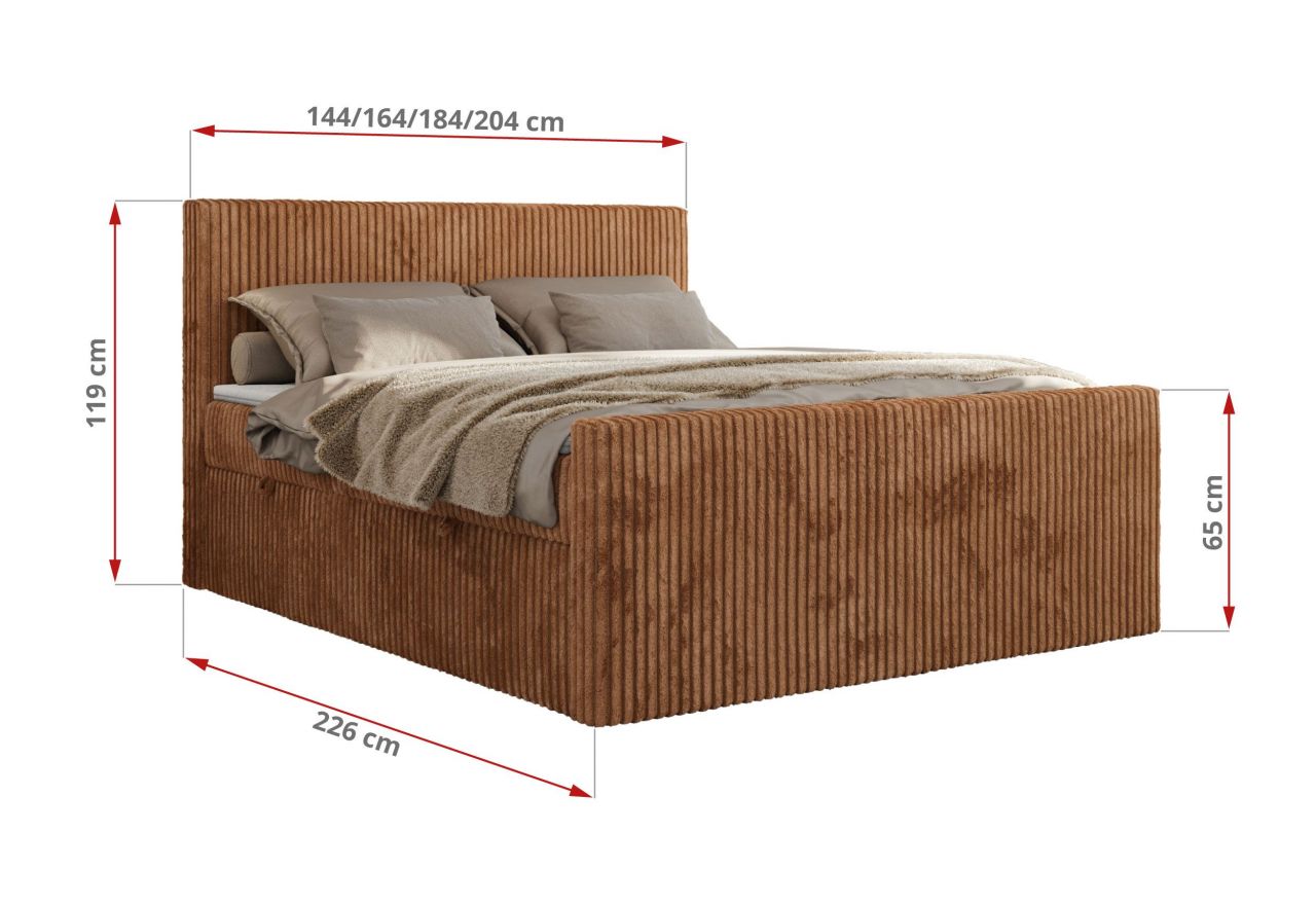 Łóżko kontynentalne TILIANO DUO 140x200 - H3 - pomarańczowy, sztruks