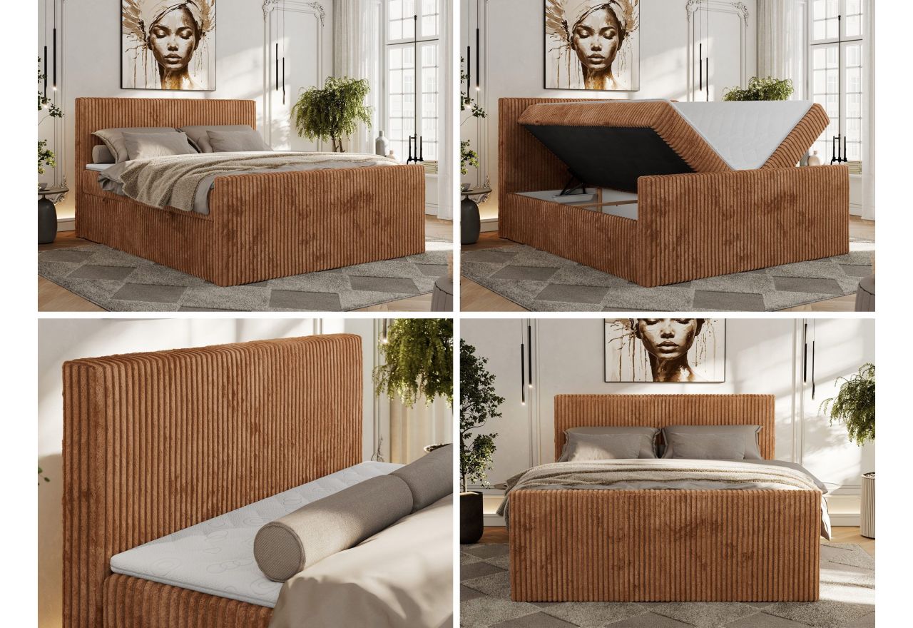 Łóżko kontynentalne TILIANO DUO 180x200 - H4 - pomarańczowy, sztruks