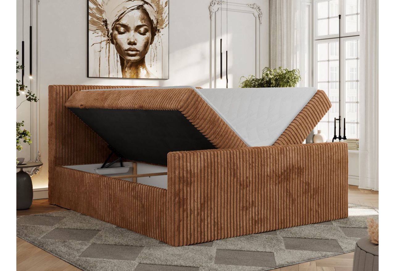 Łóżko kontynentalne TILIANO DUO 200x200 - H4 - pomarańczowy, sztruks