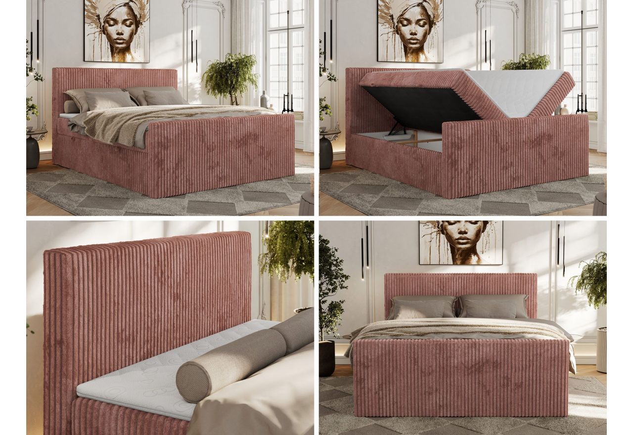 Łóżko kontynentalne TILIANO DUO 180x200 - H3 - różowy, sztruks