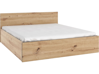 Drewniane łóżko z pojemnikiem na pościel w eleganckim stylu do sypialni - MARTE Dąb artisan / Biały