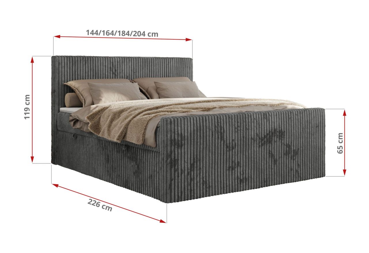 Łóżko kontynentalne TILIANO DUO 160x200 - H3 - szary, sztruks
