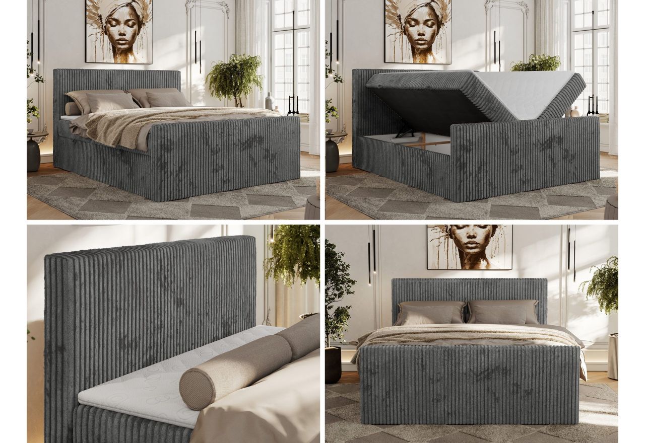 Łóżko kontynentalne TILIANO DUO 200x200 - H3 - szary, sztruks