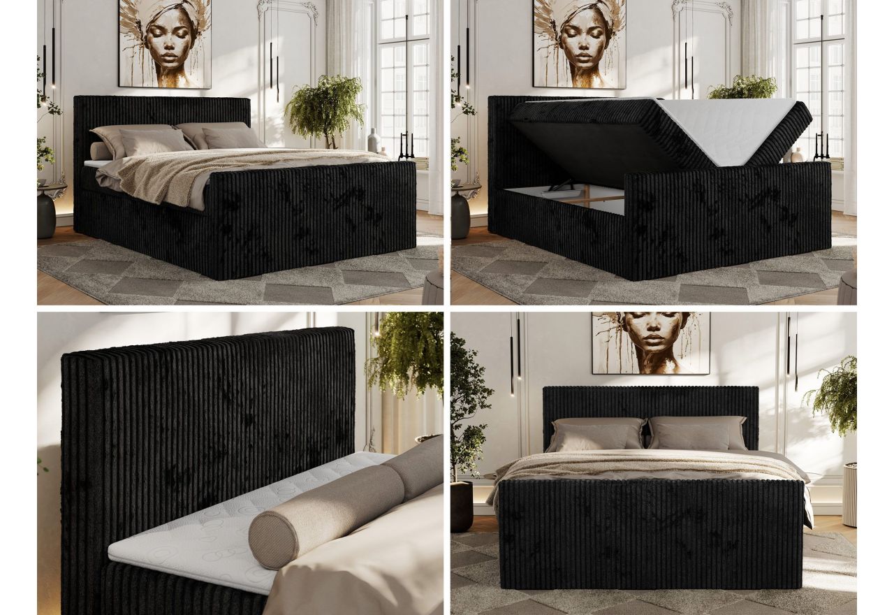 Łóżko kontynentalne TILIANO DUO 160x200 - H3 - czarny, sztruks