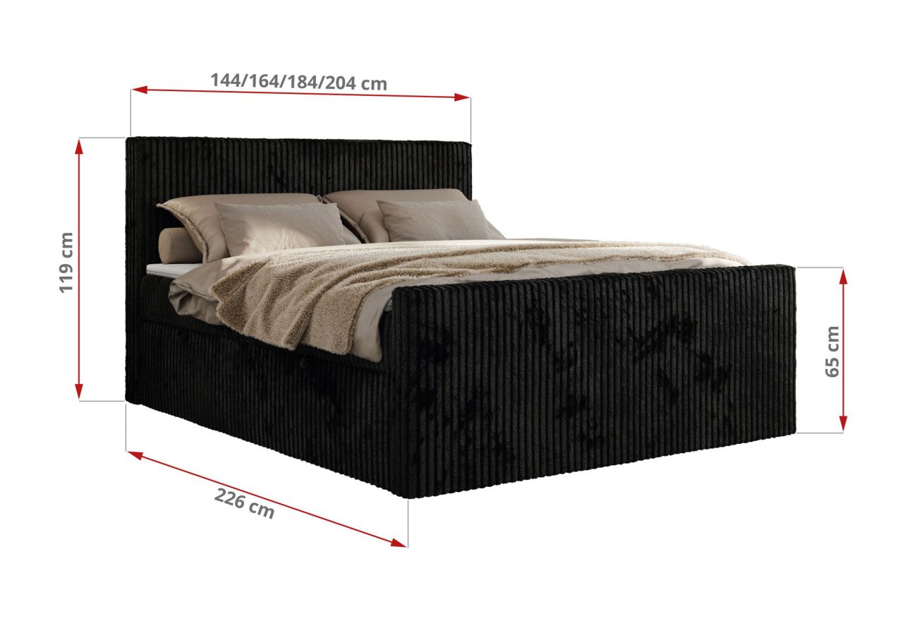 Łóżko kontynentalne TILIANO DUO 200x200 - H3 - czarny, sztruks